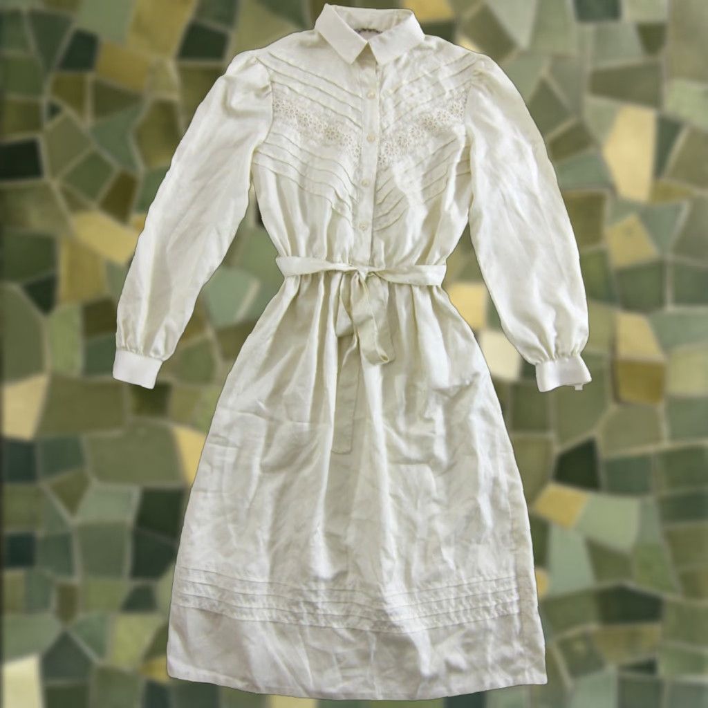 Vintage VINTAGE Ivory Embroidered Floral Collar Long Sleeve Midi Sheath Prairie Dress XS Size XS / US 0-2 / IT 36-38 - 1 Thumbnail