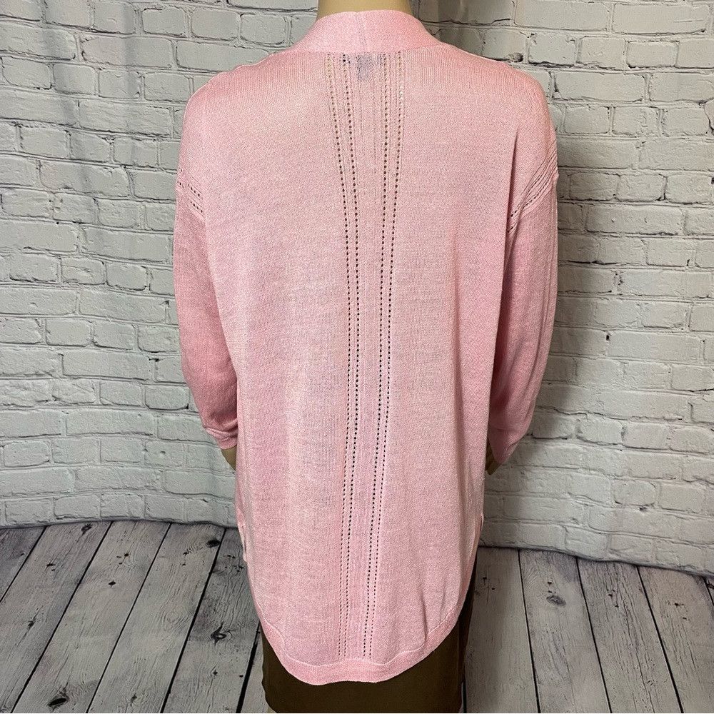 Talbots New Talbots Linen Blend Pointelle Open Front Pink Cardigan Size S / US 4 / IT 40 - 4 Thumbnail