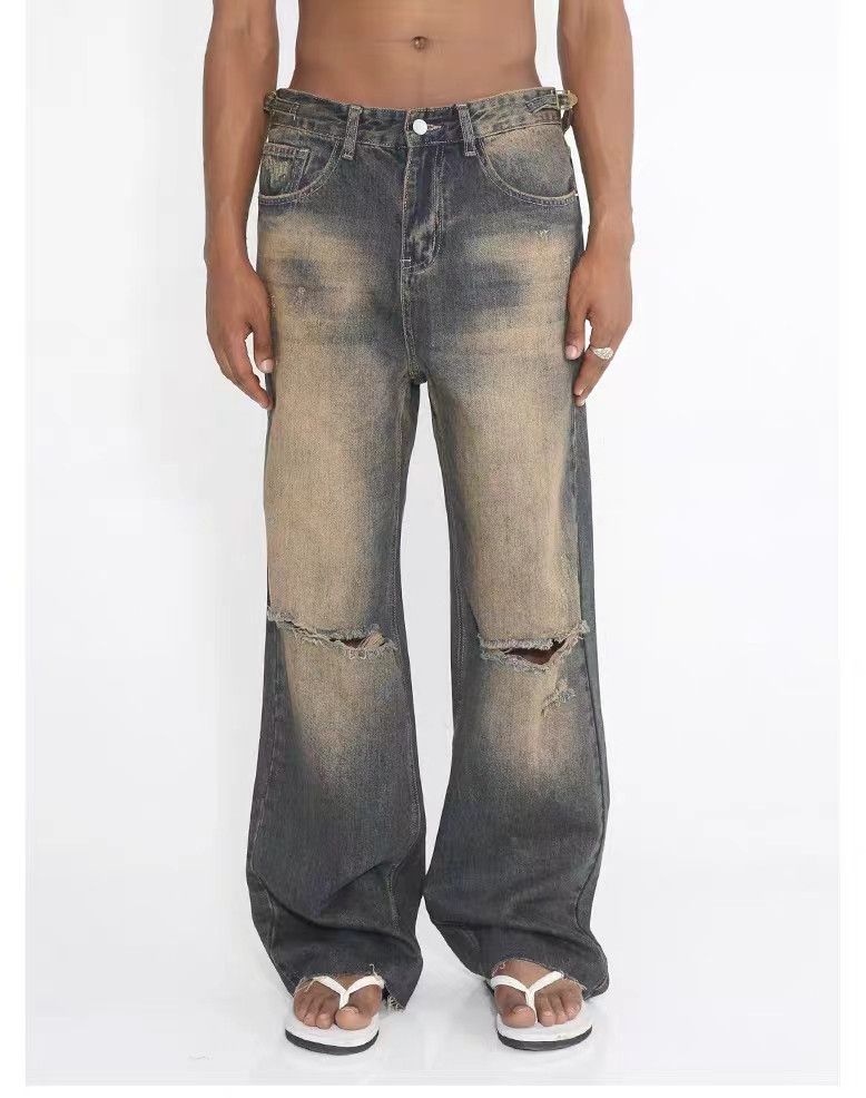 ripped grunge flared damaged jeans