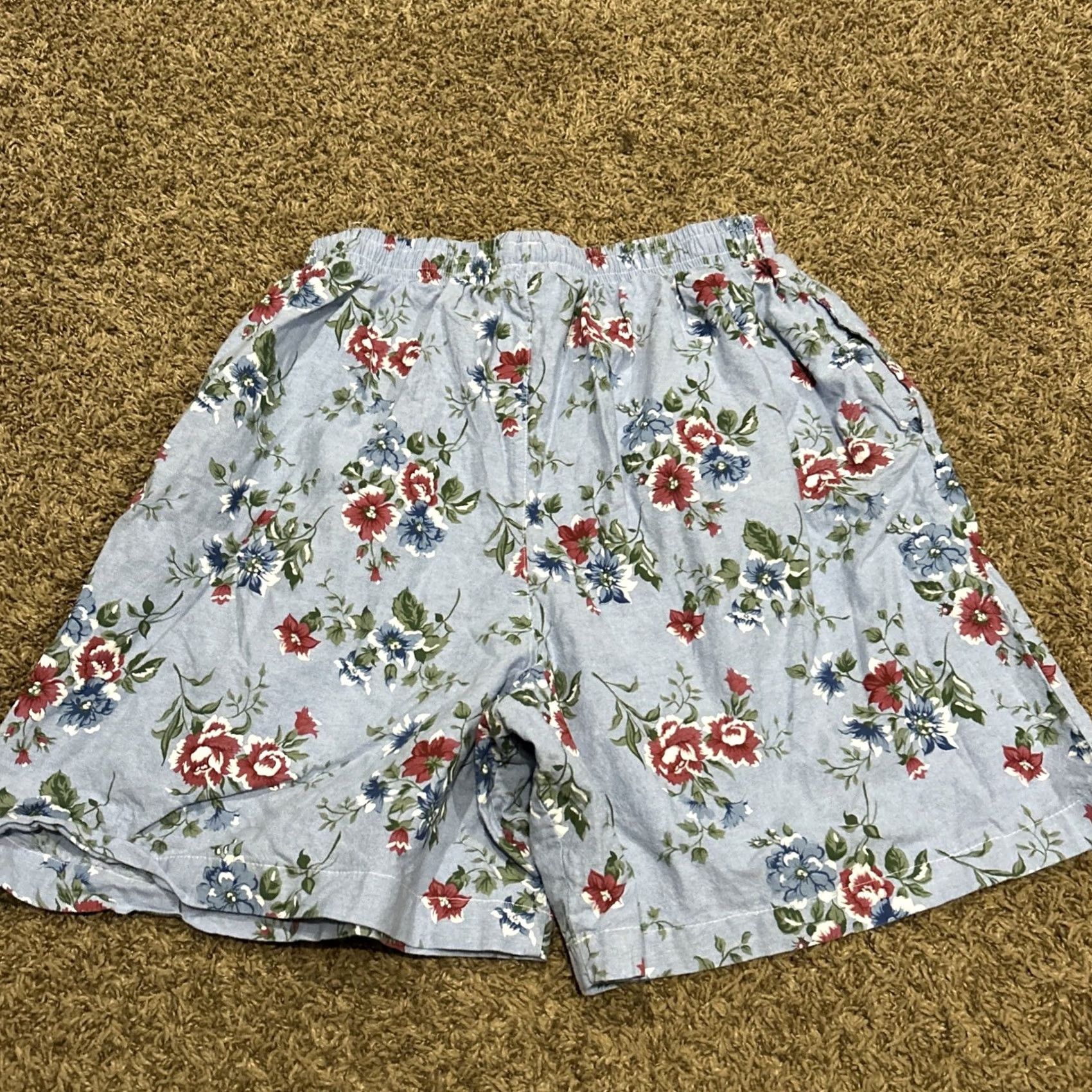Vintage VTG Capacity Shorts Womens L Floral Blue Knit 100% Cotton High Rise Drawstring Casual 80s Spring Summer Flores Womens Size 36" / US 14 / IT 50 - 3 Thumbnail