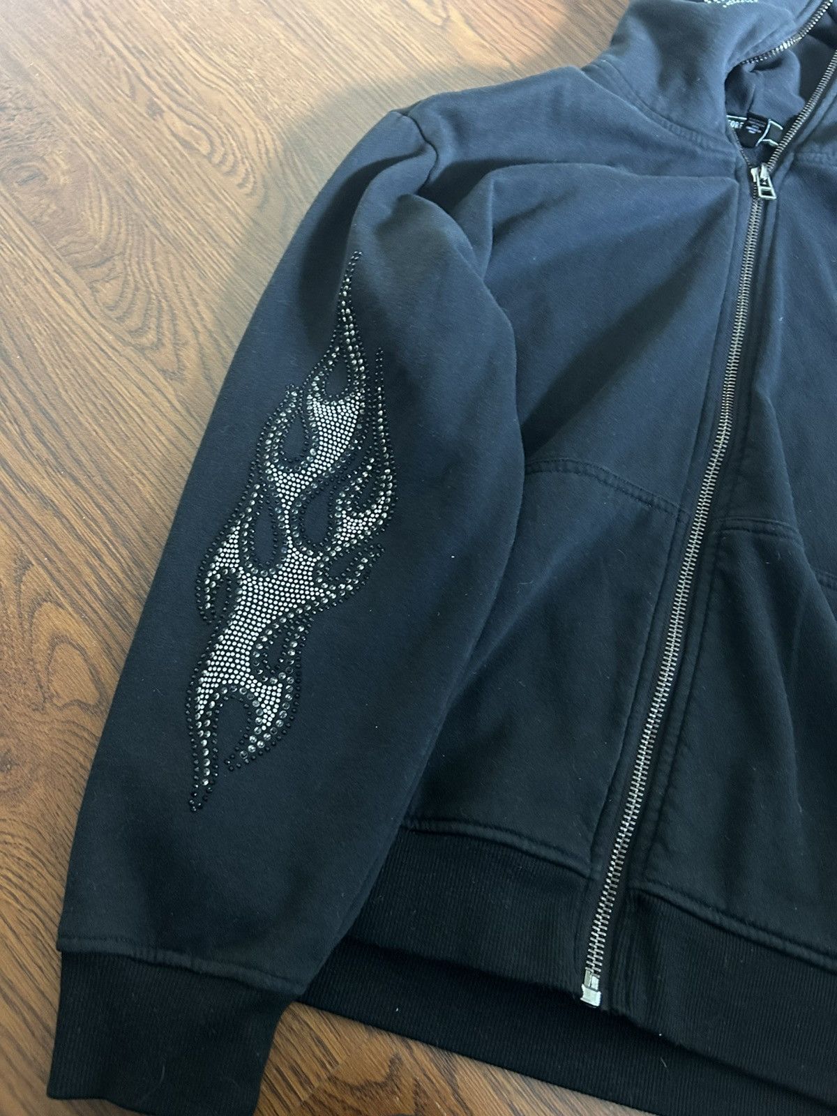 Forever 21 Black Flame Rhinestone Zip-Up Hoodie Size US XXL / EU 58 / 5 - 3 Thumbnail