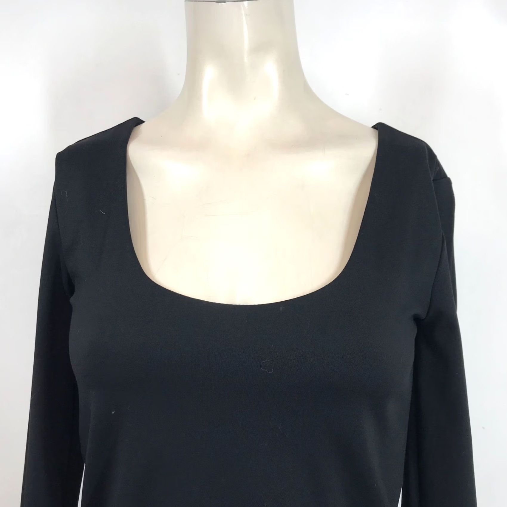 Vintage OPEN EDIT WOMEN'S BLOUSE Shirt M Black Round Neck Nylon Blend Long Sleeve Size M / US 6-8 / IT 42-44 - 2 Thumbnail