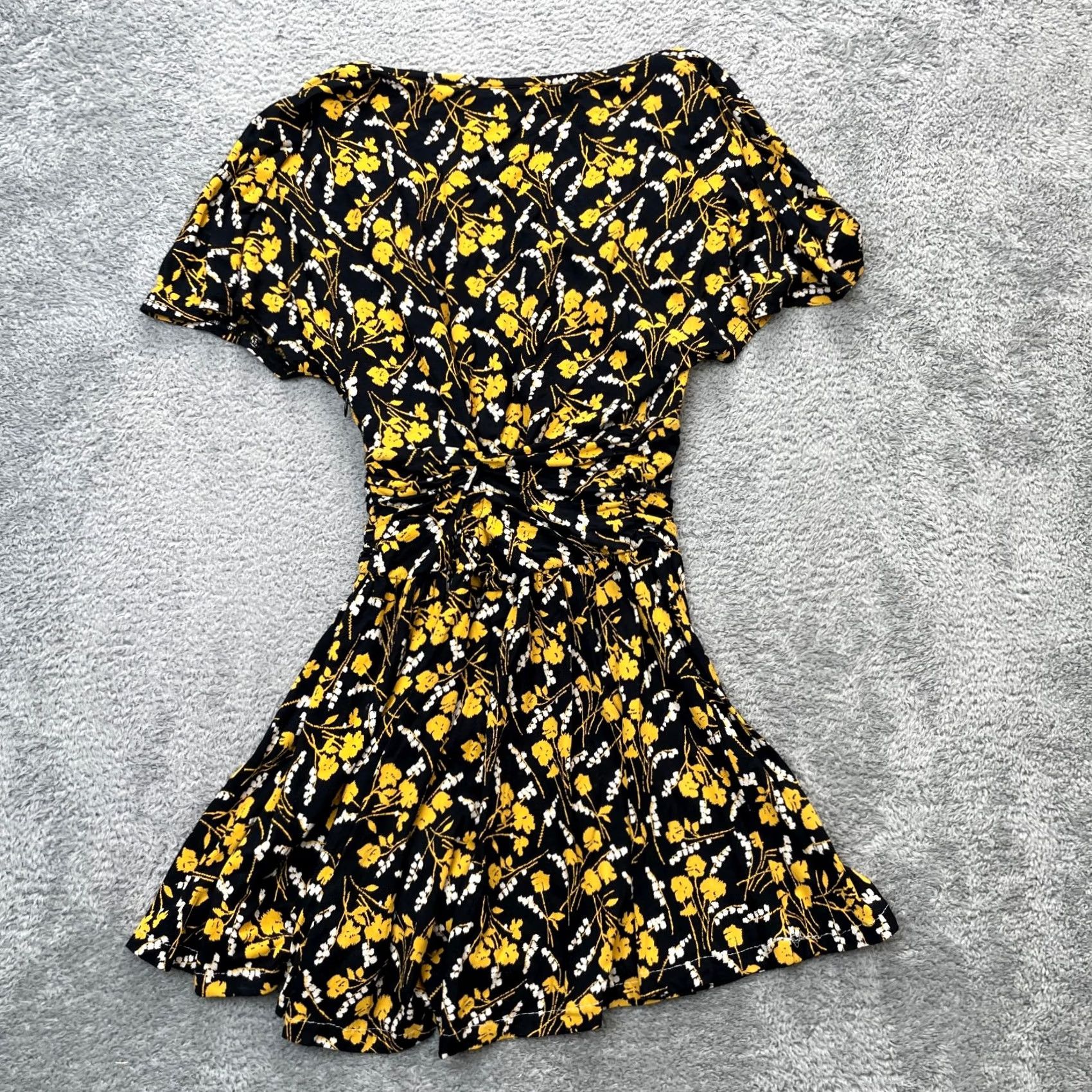 Anthropologie VINTAGE Maeve Dress Women S Black Yellow Floral Short Sleeve Fit Flare Anthropologie Size 28" / US 6 / IT 42 - 5 Thumbnail
