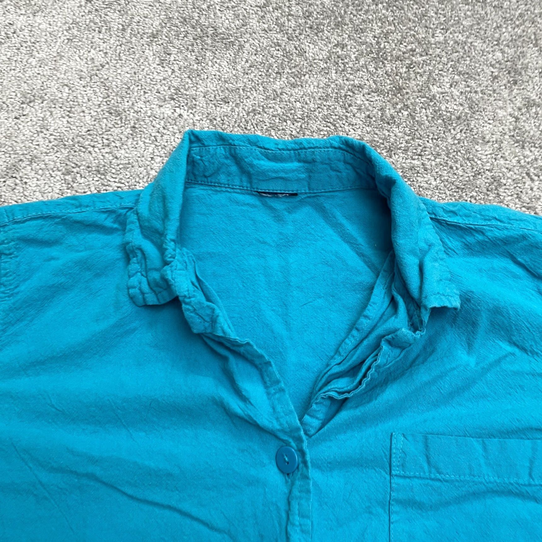 Vintage Unbranded Button Down Shirt Womens L Blue Short Sleeve Pocket Casual Top Size L / US 10 / IT 46 - 3 Thumbnail