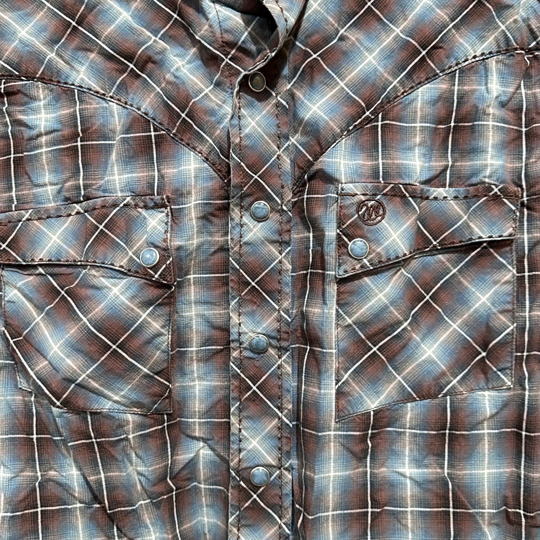 Wrangler Wrangler Western Shirt M Blue Brown Plaid 100% Cotton Pearl Snaps Button Up Mens Regular Long Sleeve Size M Size US M / EU 48-50 / 2 - 4 Thumbnail