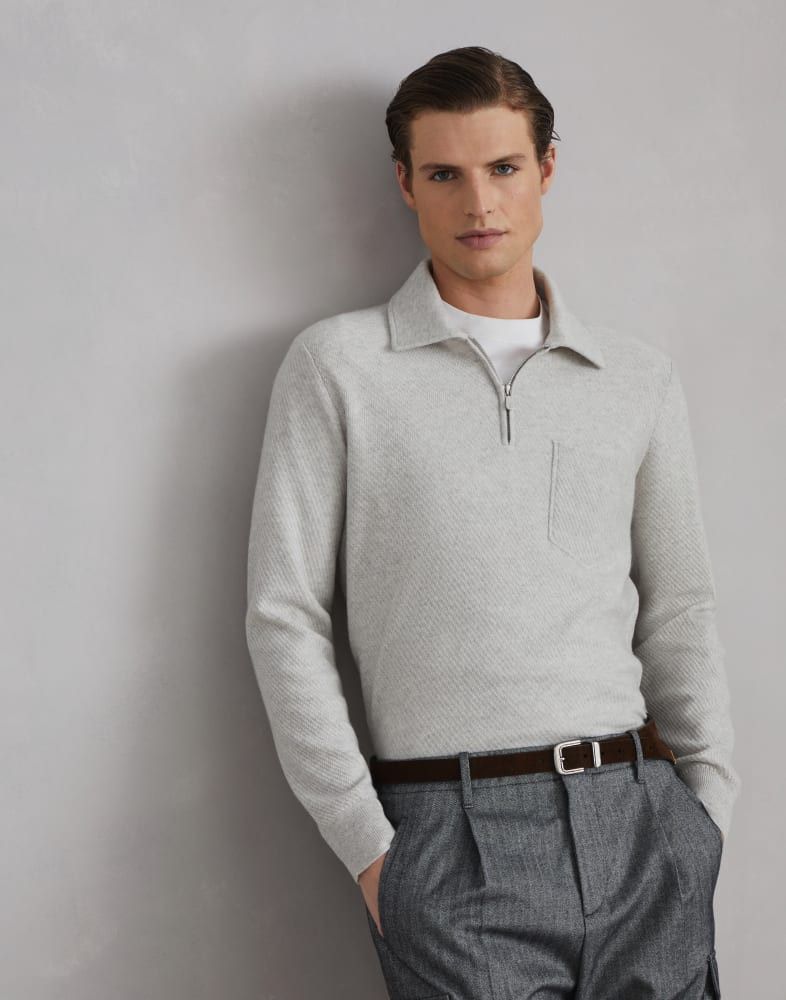 Brunello Cucinelli o1w1db10825 Cashmere Polo Sweater in Grey Size US L / EU 52-54 / 3 - 3 Thumbnail