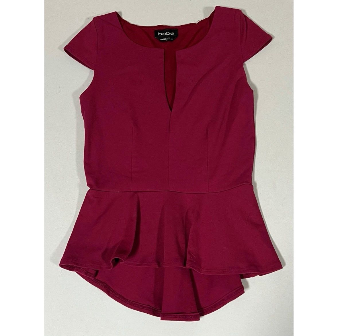 Bebe Bebe Red Burgundy V-Neck Peplum Shirt Top Blouse Size S/M ♥️ Size S / US 4 / IT 40 - 2 Thumbnail