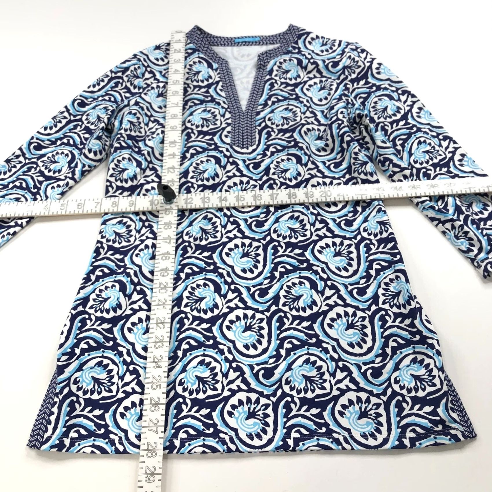 J.McLaughlin J.McLaughlin Shirt Blouse Beach Bohemian V-Neck Long Sleeve Pullover Top All Over Print Blue Womens S Size S / US 4 / IT 40 - 3 Thumbnail