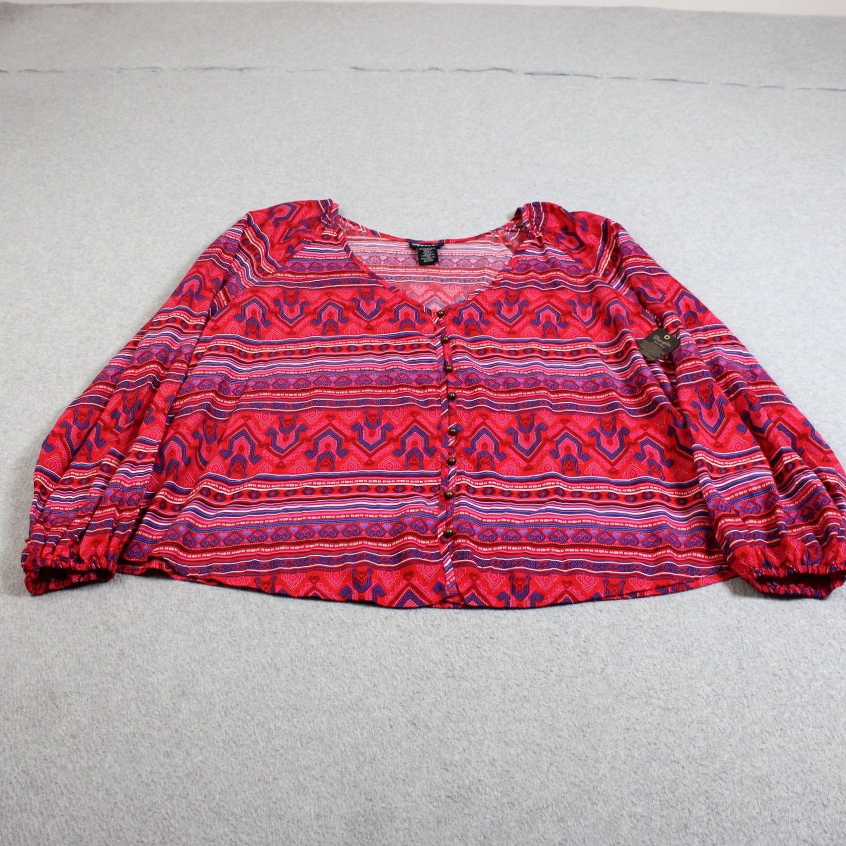 Wrangler Wrangler Retro Shirt Women XL Red Stripe Bohemian Western Balloon Sleeve Button Front Blouse Size XL / US 12-14 / IT 48-50 - 2 Thumbnail