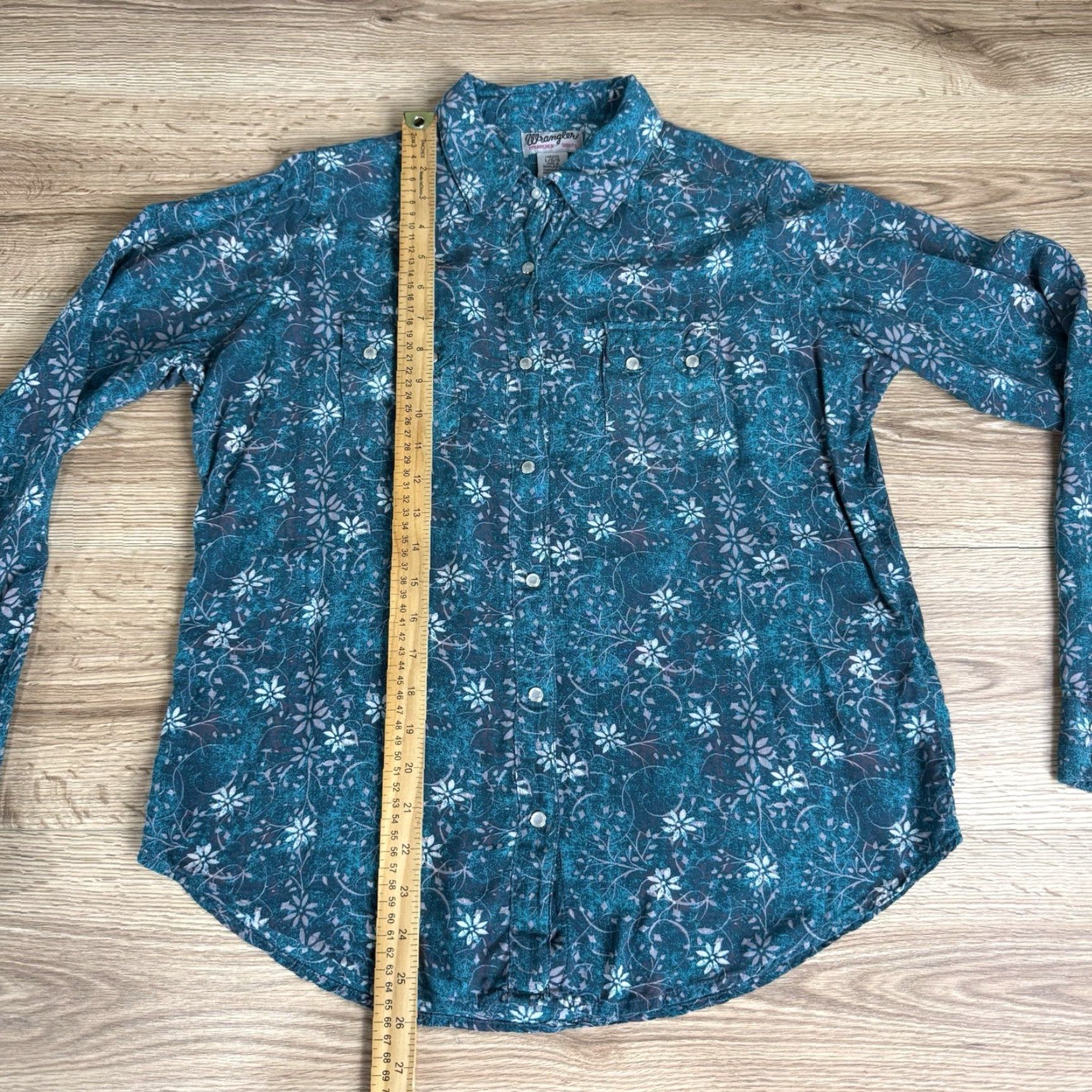 Wrangler WRANGLER Long Sleeve Button-Up Shirt Teal Floral Snap Down Size L Womens Size L / US 10 / IT 46 - 3 Thumbnail