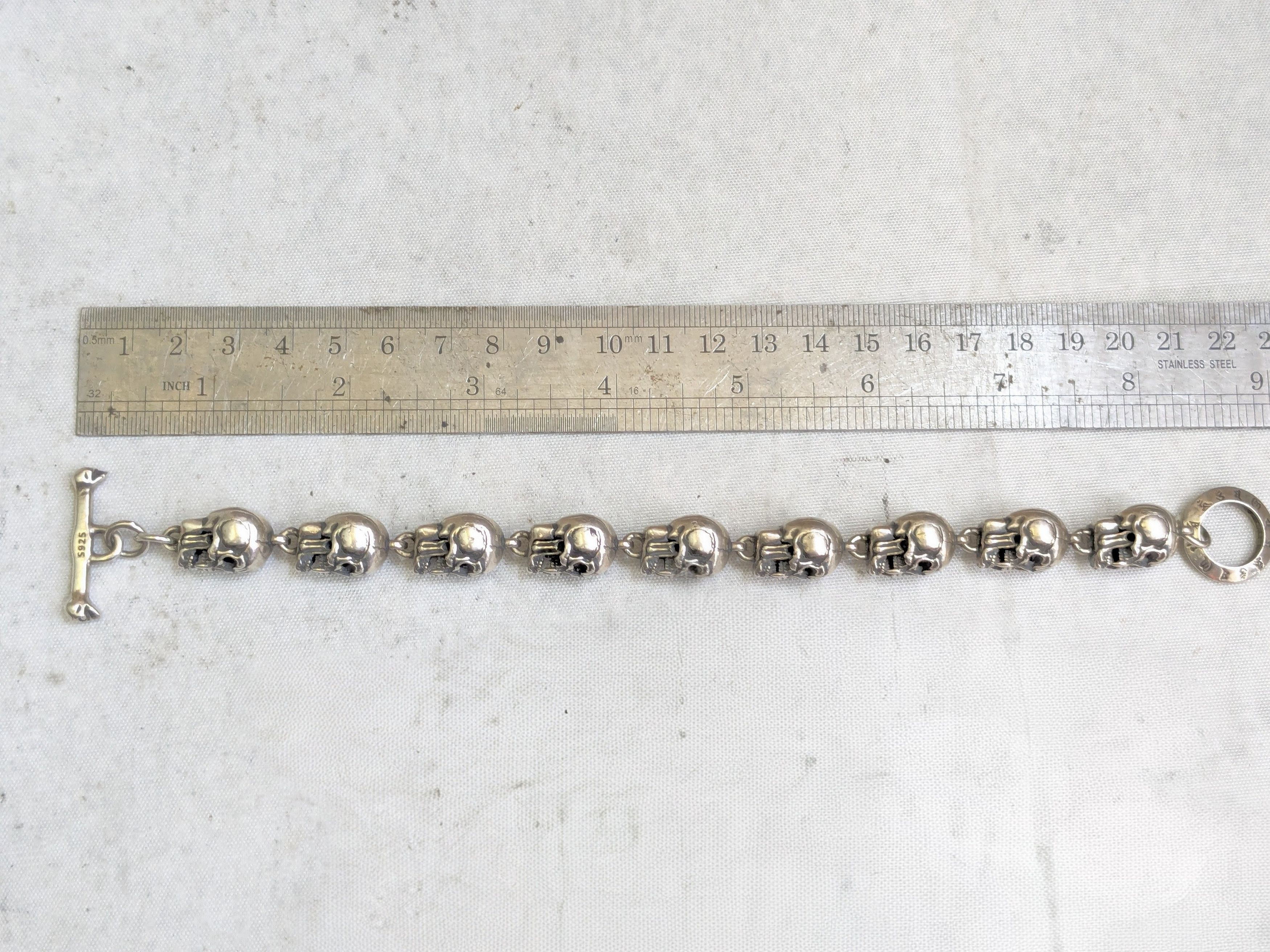 Jewelry Sterling Silver Skull Bracelet 6.75" Biker Punk Skeleton Size ONE SIZE - 18 Thumbnail