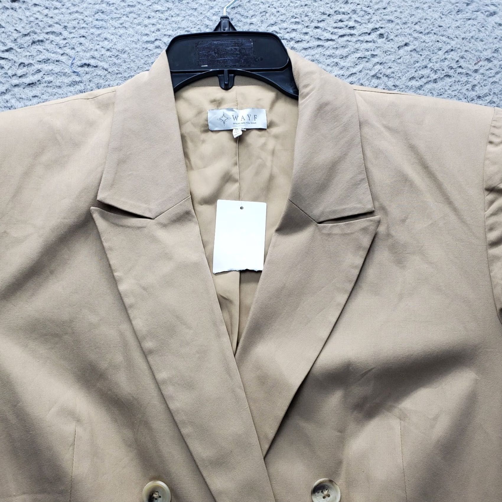 Vintage WAYF Blazer Women XL Tan Lined Double Breasted Jetted Pockets Notch Lapel Formal Womens Size XL Tan Blazer Jacket Size XL / US 12-14 / IT 48-50 - 5 Thumbnail