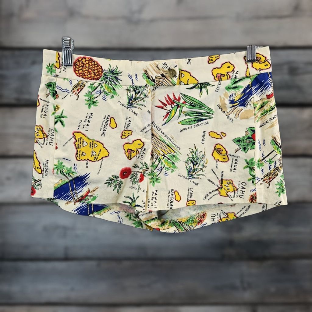 J.Crew VINTAGE J.CREW Womens Hawaiian Island Shorts Sz 2 Beige Green Cotton Chino Casual Denim? Size 26" / US 2 / IT 38 - 1 Thumbnail