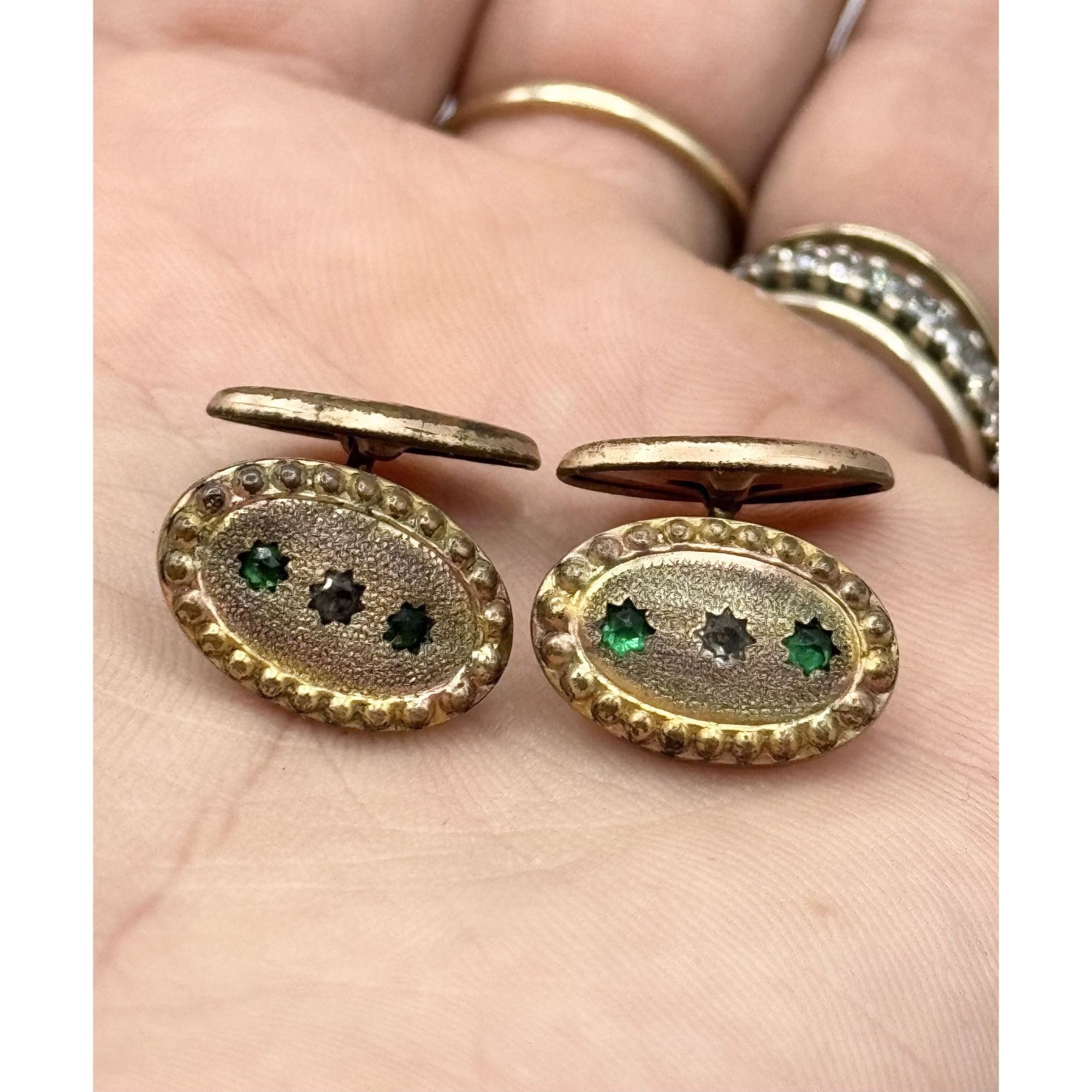 Other Antique Victorian Gold Filled Top Star Green Stone Cuff Link Size ONE SIZE - 2 Thumbnail