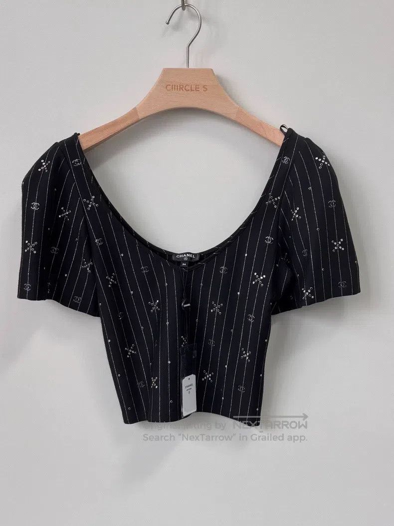 Chanel Chanel Black striped embroidered stud beads flash diamond Size XXS / US 00 / IT 34 - 1 Thumbnail