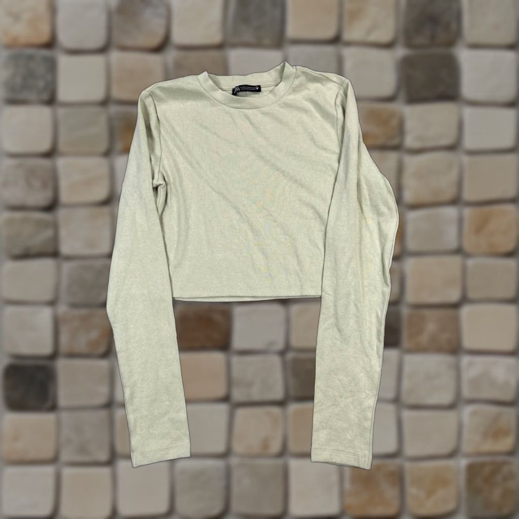 Zara Zara Shirt Womens Medium Green Cotton Blend Knit Crop Top Size M / US 6-8 / IT 42-44 - 1 Thumbnail