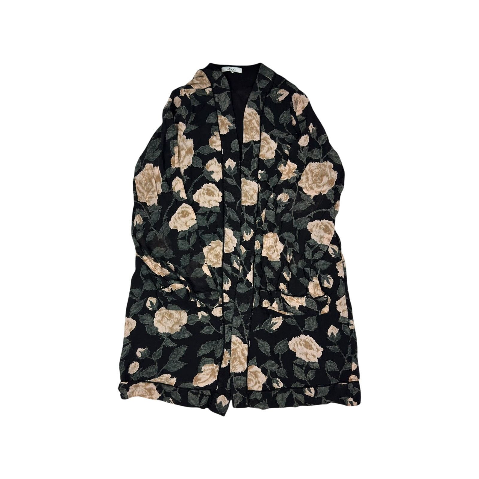 Ganni × Japanese Brand Ganni Black Floral Kimono Dress Size S / US 4 / IT 40 - 3 Thumbnail
