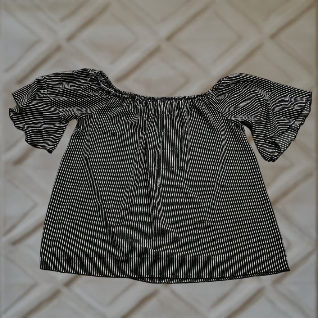Bell Minette Blouse Shirt Womens XL Black White Striped Bell Sleeve Off Shoulder Casual Top Size XL / US 12-14 / IT 48-50 - 1 Thumbnail