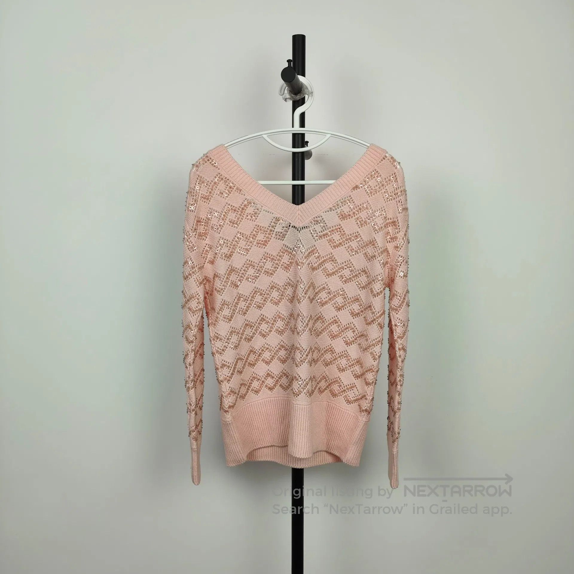 Dior Dior Pink Sequined Heavy Wool Openwork Knit Long Sleeve To Size XS / US 0-2 / IT 36-38 - 2 Thumbnail