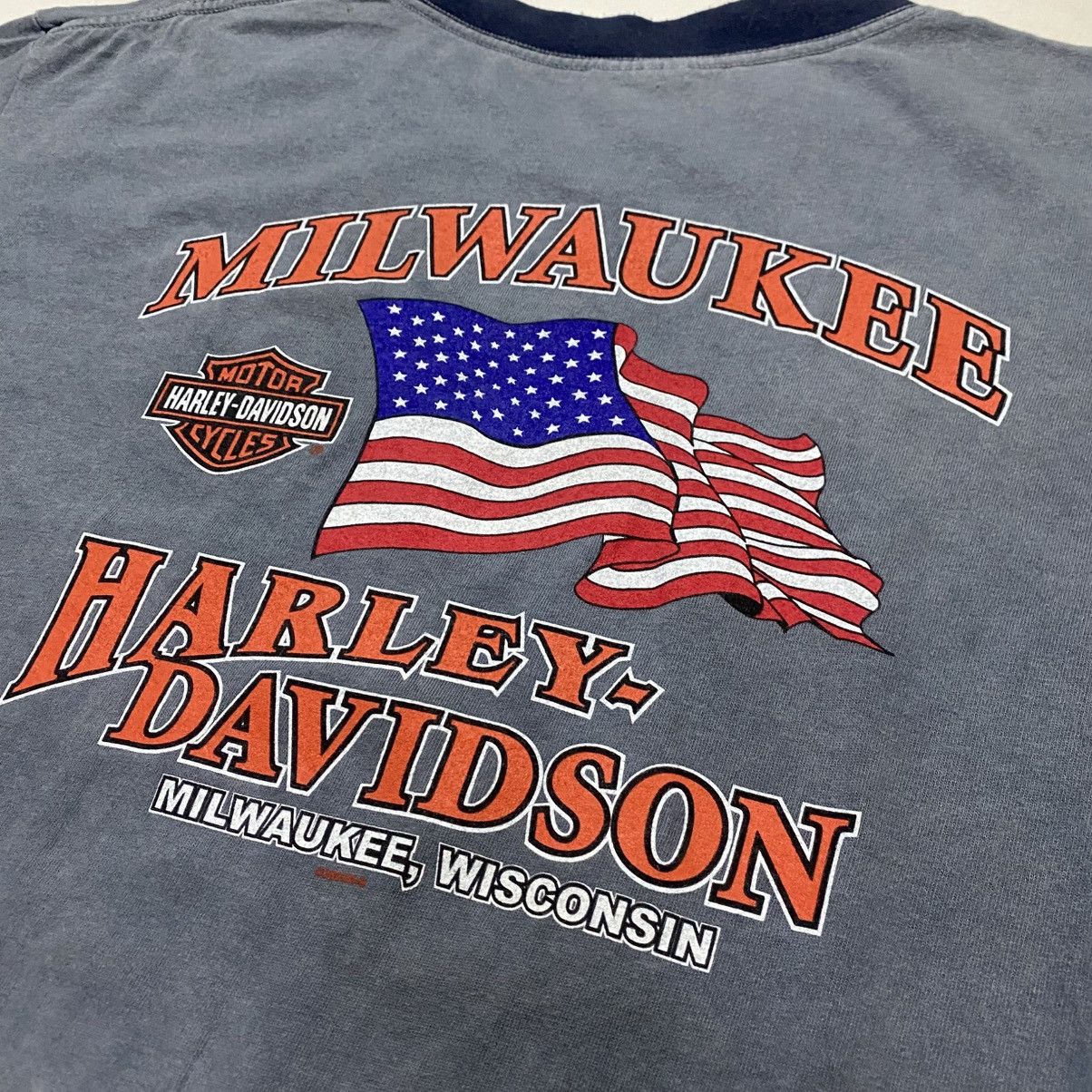 Harley Davidson Harley Davidson Vintage Y2K distressed ringer tee Size US L / EU 52-54 / 3 - 4 Thumbnail