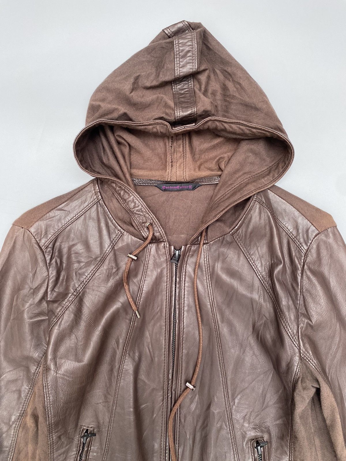 If Six Was Nine × KMRii Custom Culture- Punk Leather-Trimmed Hooded Zip up Jacket Size US XXS / EU 40 - 3 Thumbnail