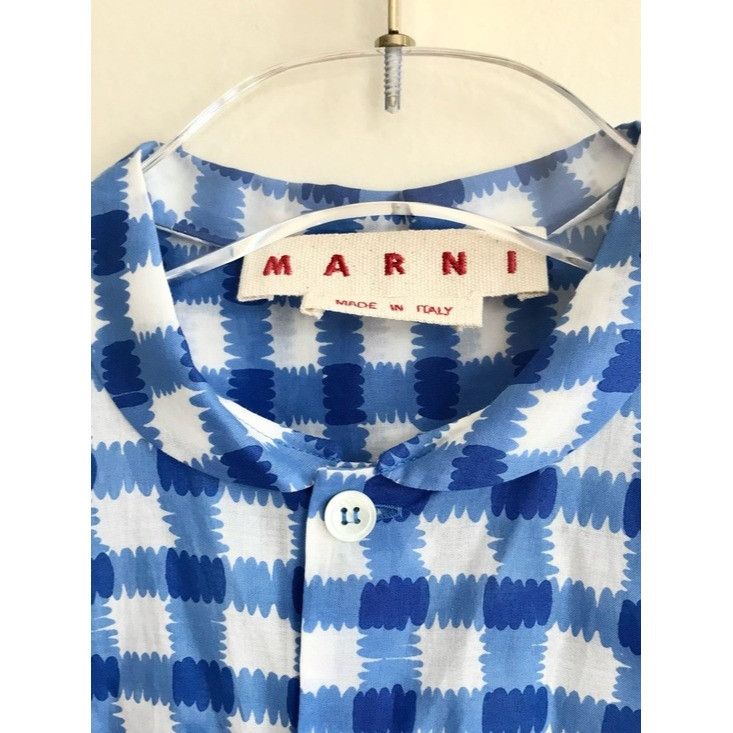 Marni MARNI Blue White Gingham Cropped Womens Shirt Peter Pan Coll Size S / US 4 / IT 40 - 2 Thumbnail