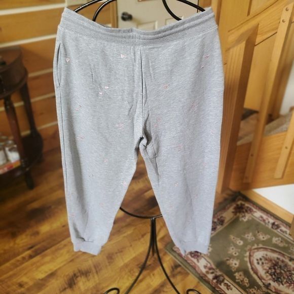 Vintage Honey Dew Grey with Lt Pink Embroidered Hearts Cinched Joggi Size 34" / US 12 / IT 48 - 5 Thumbnail