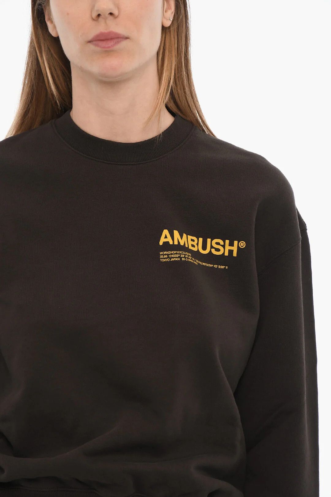 Ambush Design og1mm0426 Crewneck Brushed Cotton Sweatshirt in Brown Size XXS / US 00 / IT 34 - 3 Thumbnail