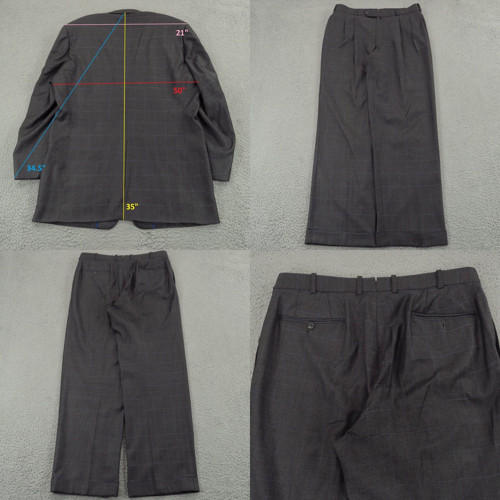 Loro Piana Loro Piana Suit 48L Super 120s 3/2 Roll Windowpane Pleated Cuffed 38x34 Trouser Size 48R - 8 Thumbnail