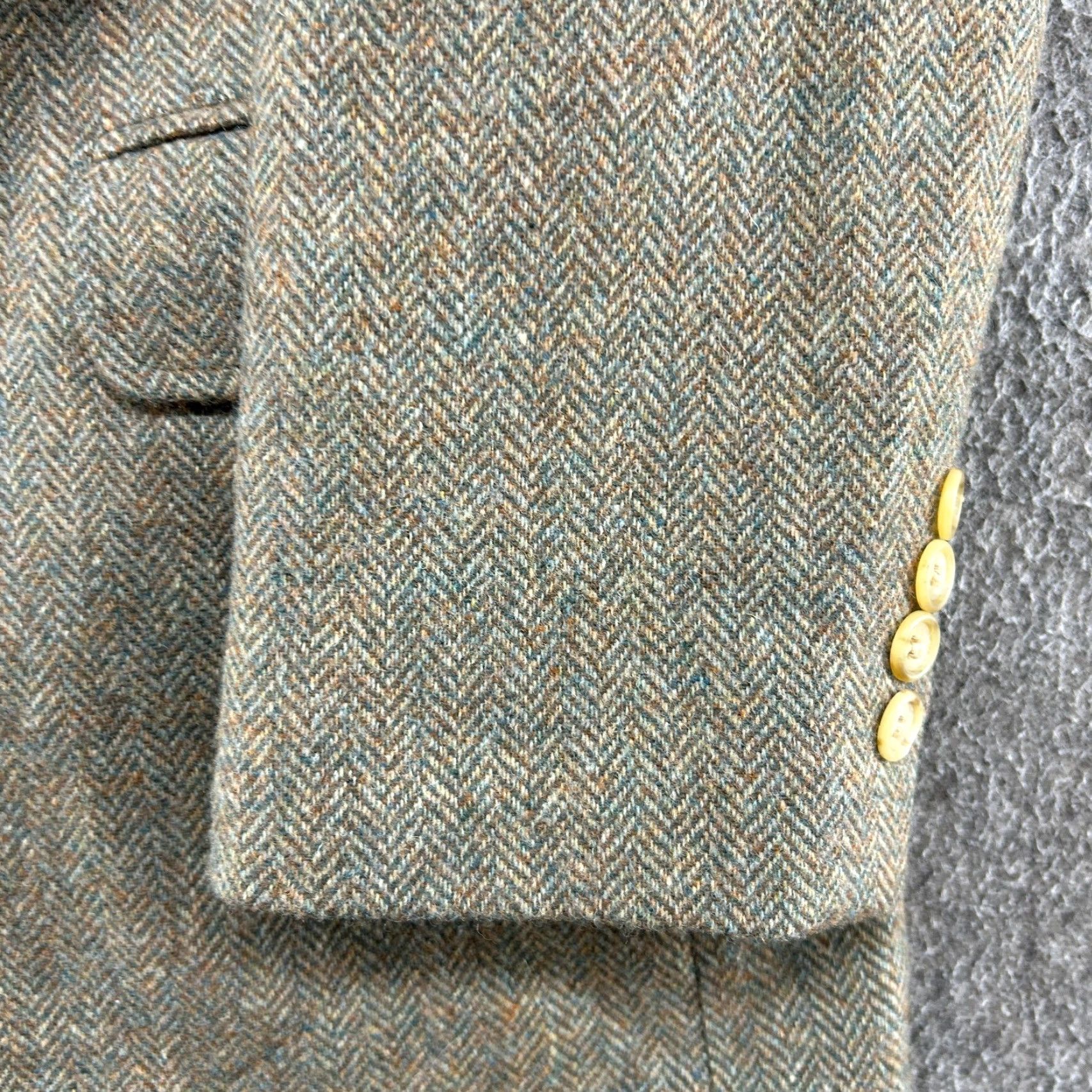 Lands' End VINTAGE Lands' End Blazer Mens 40 Green Herringbone Tweed Wool USA Regular Single-Breasted 2 Button Notch Lapel Jacket Coat Dress Shirt UI Size 40R - 5 Thumbnail
