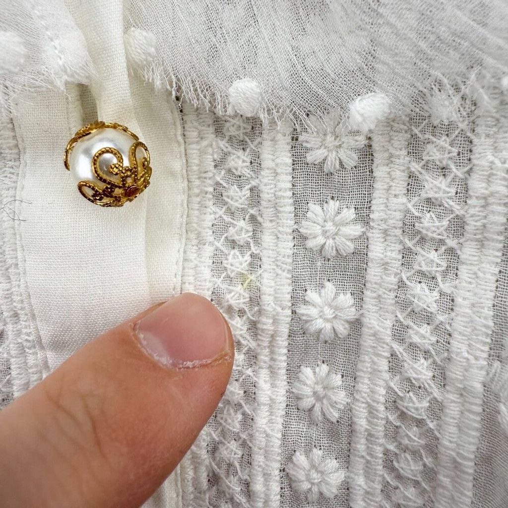 Other × The Kooples THE KOOPLES Feminine Embroidered White Crop Blouse Top S Size XS / US 0-2 / IT 36-38 - 10 Thumbnail