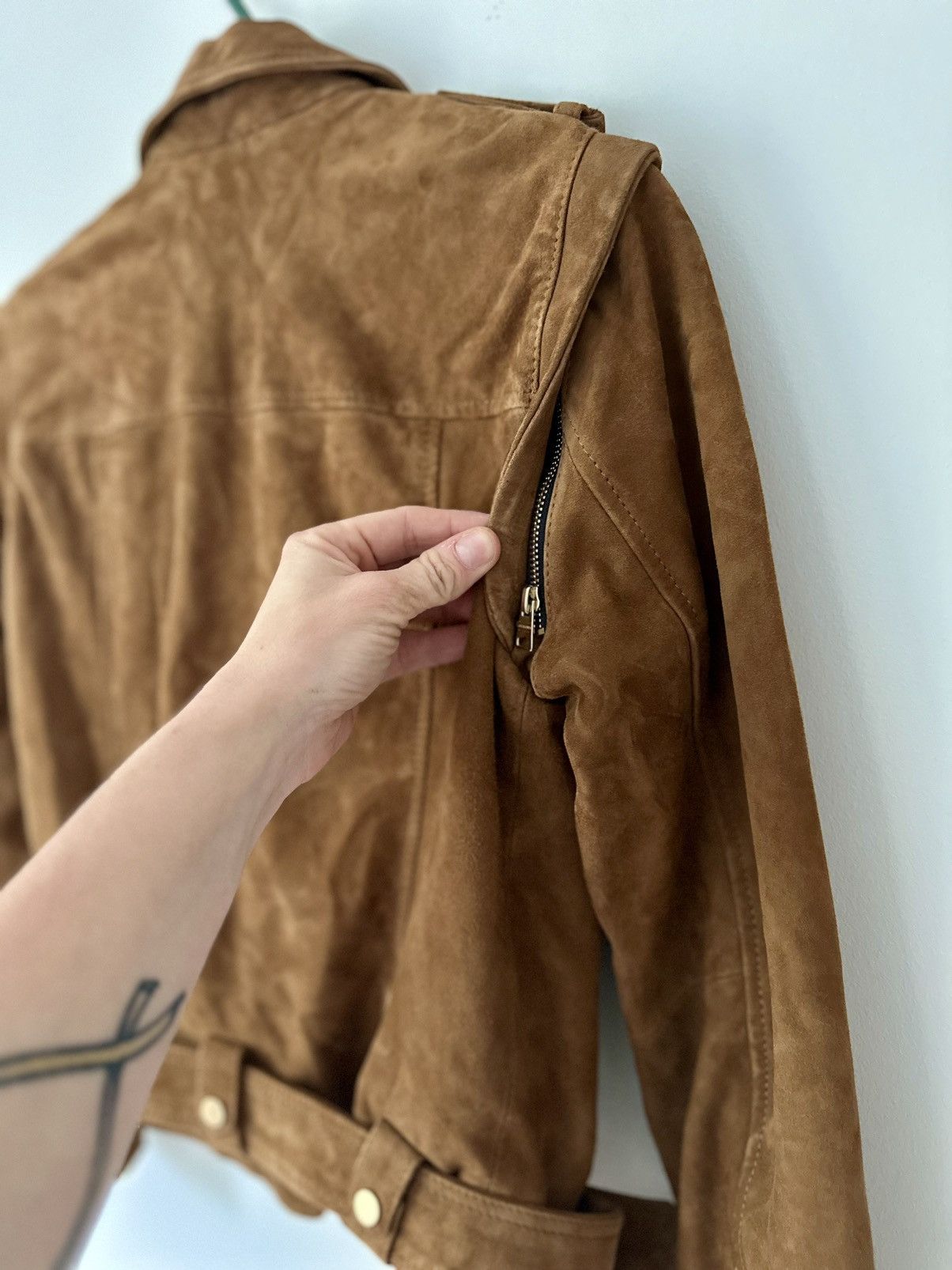 Allsaints ALL SAINTS Morgan Suede Biker Jacket in camel Size S / US 4 / IT 40 - 11 Thumbnail