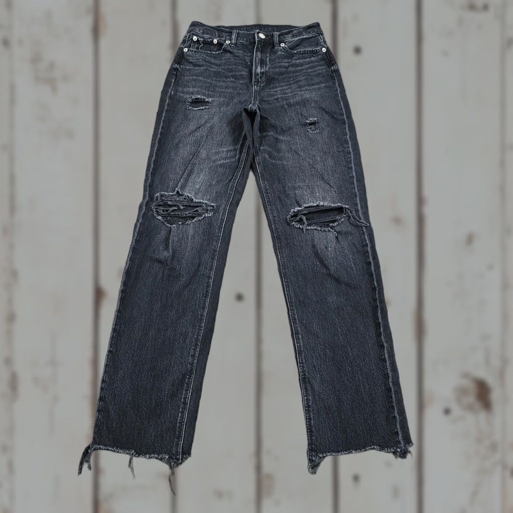 American Eagle Outfitters American Eagle Jeans Womens 0 High Rise Black Distressed Baggy 24x30 Grunge Size 25" / US 0 / IT 36 - 1 Thumbnail
