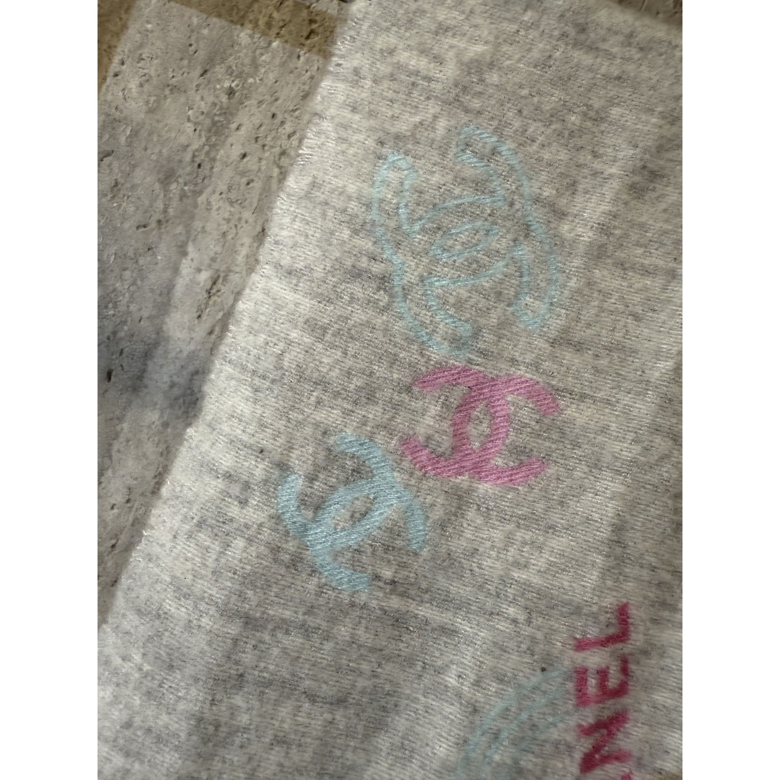 Chanel Chanel Gray Multicolor Logo Pattern Scarf 43% Cashmere 36% W Size ONE SIZE - 13 Thumbnail