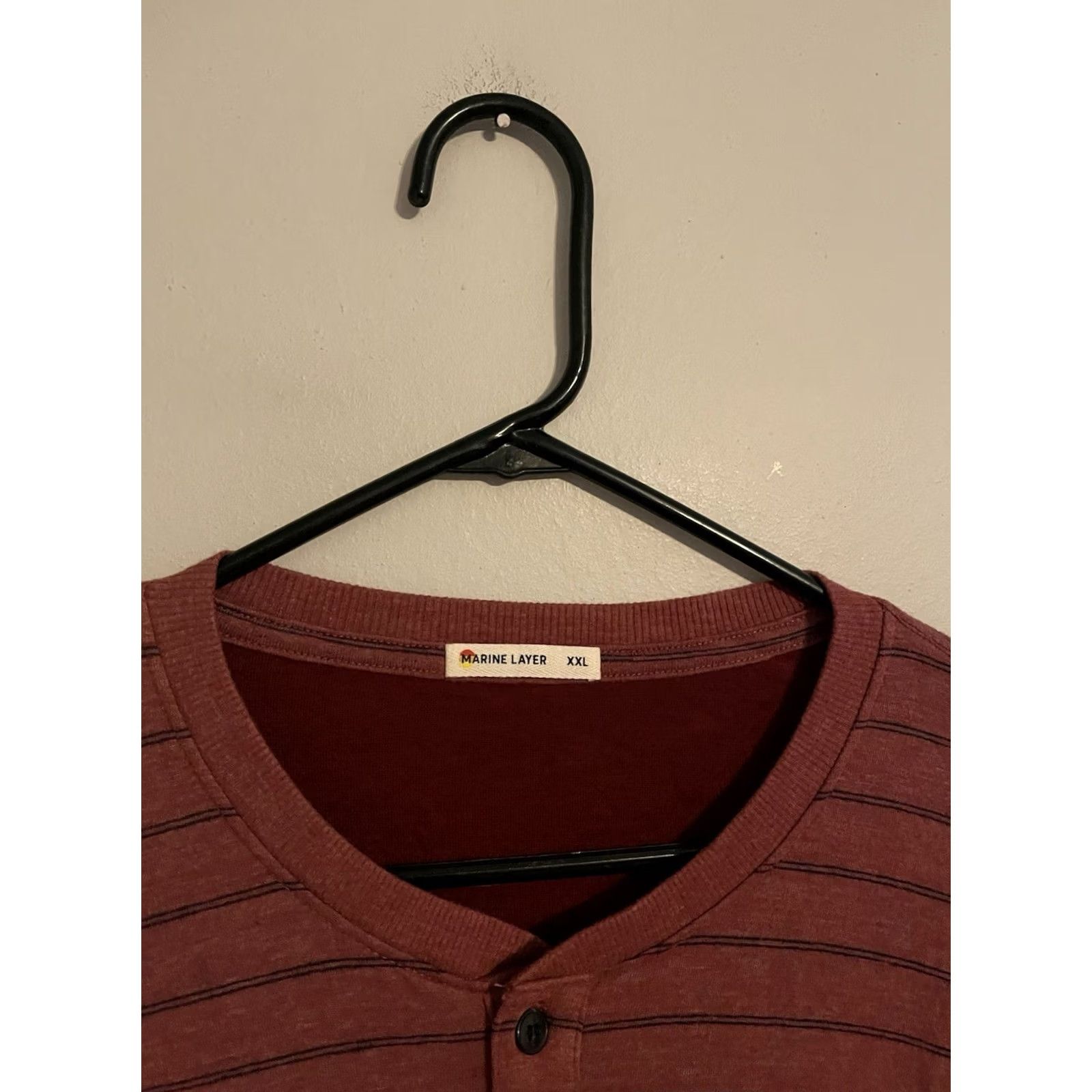 Marine Layer Marine Layer Henley Shirt Double Knit Red Striped Long Sleeve Mens 2XL XXL Size US XXL / EU 58 / 5 - 2 Thumbnail