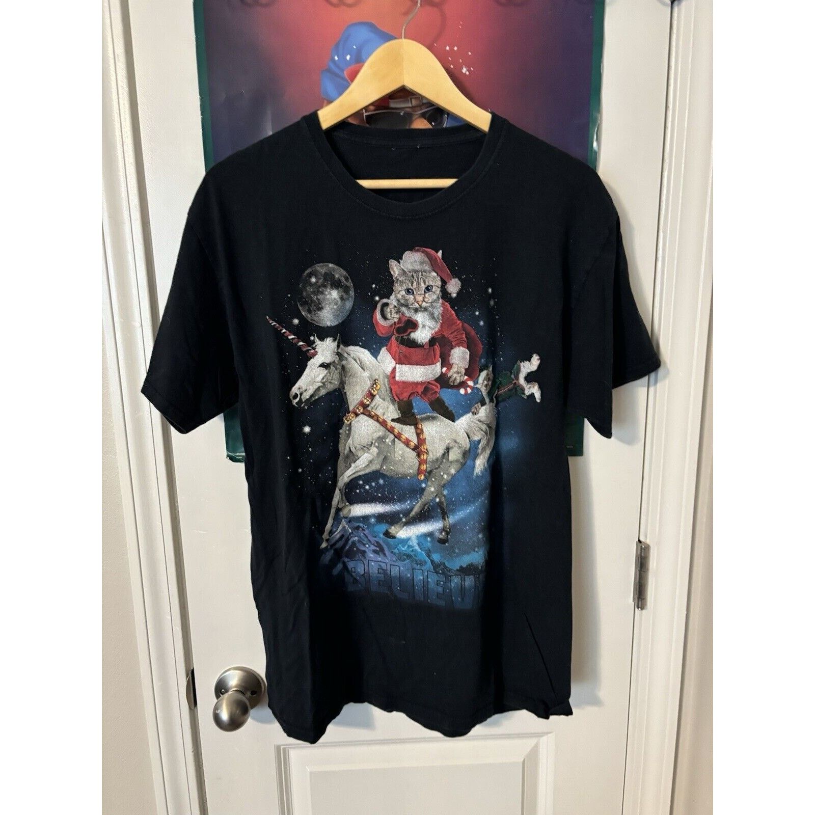 Other Cat Black T-shirt Believe Santa Unicorn Shirt Size Unknown Size US L / EU 52-54 / 3 - 1 Thumbnail