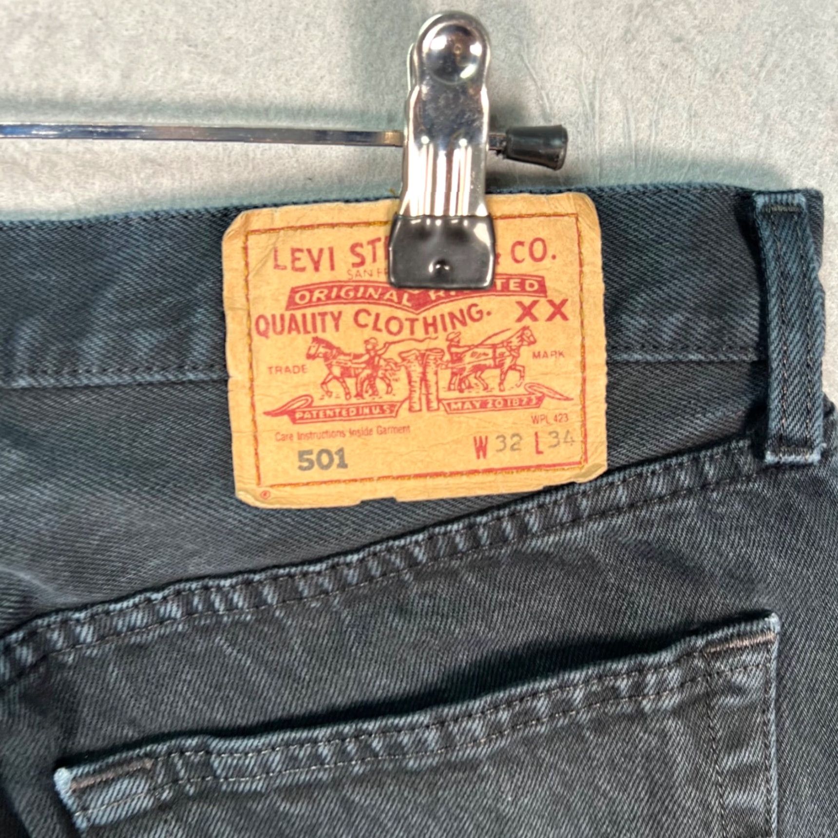 Levi's Levis 501 Jeans Mens Black Denim Straight Distressed Hem 32x27 Regular 5-Pocket denim Levi's 501 Series Mens Jeans Size US 32 / EU 48 - 3 Thumbnail