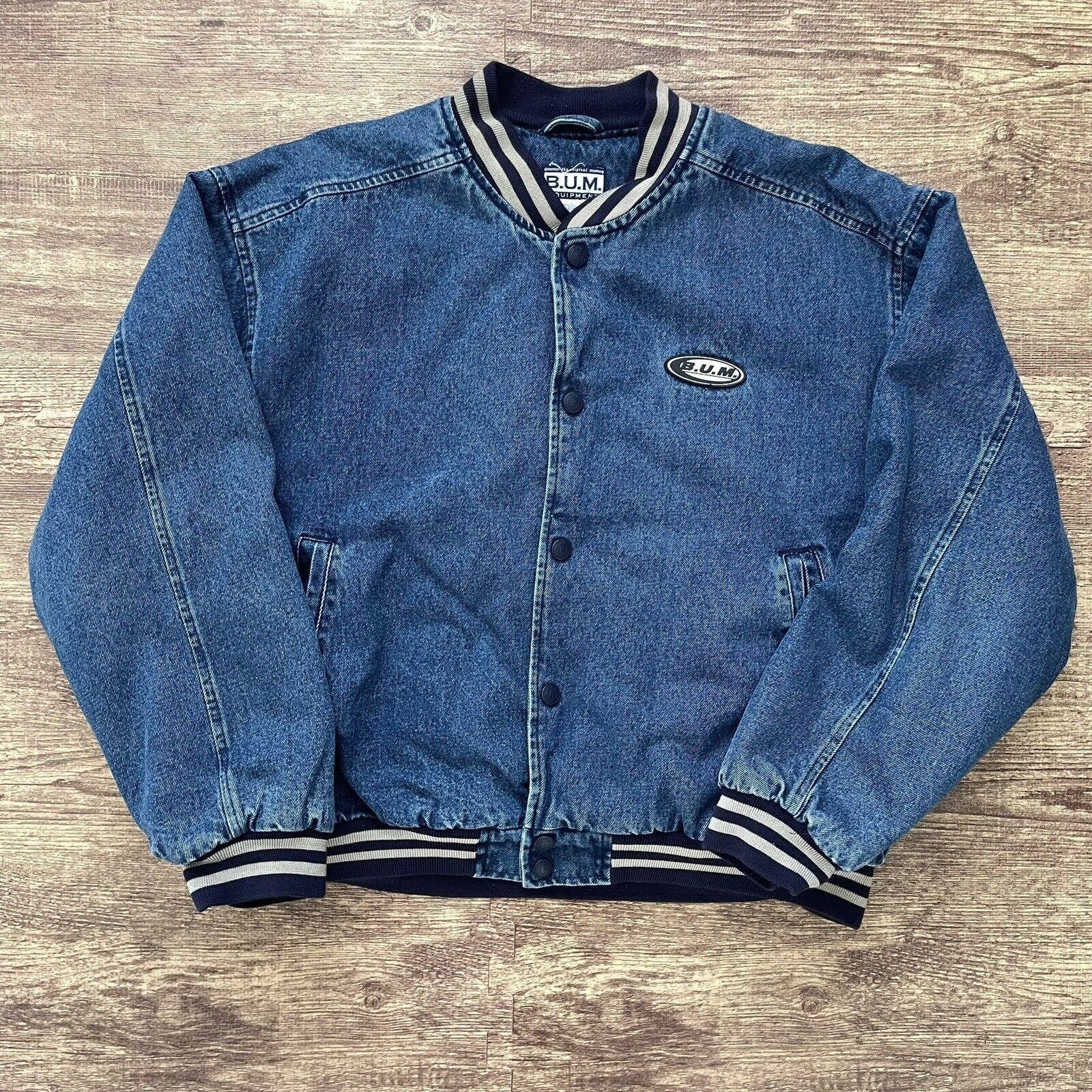 Vintage Vintage 1990s BUM Equipment Varsity Denim Bomber Jacket L | Grailed