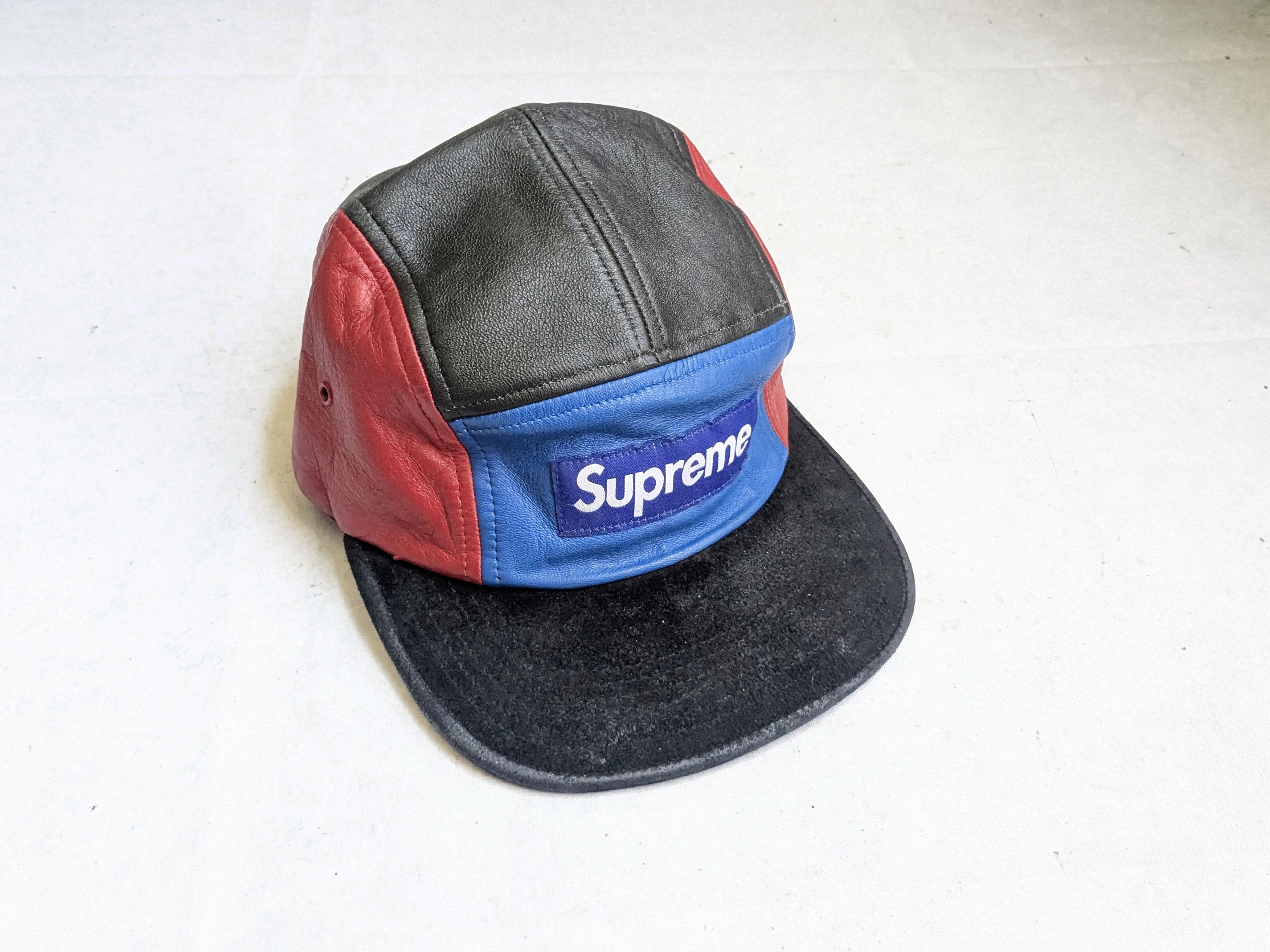 Supreme Supreme Camp Cap Hat 5 Panel Leather Suede Red Blue Size ONE SIZE - 1 Thumbnail
