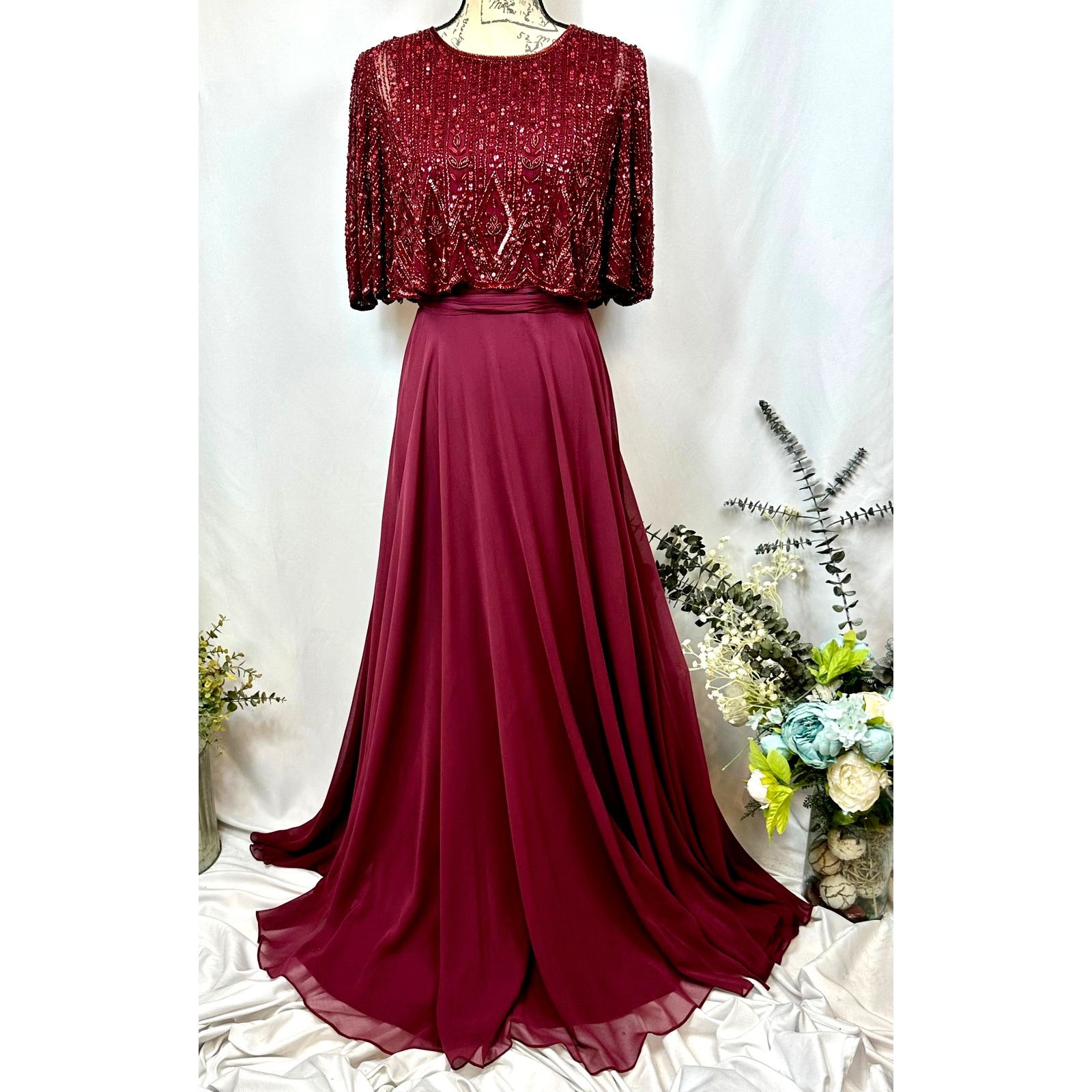 Other Mac Duggal Beaded Overlay A-Line Sequin Gown Aubergine 6 Size M / US 6-8 / IT 42-44 - 10 Thumbnail