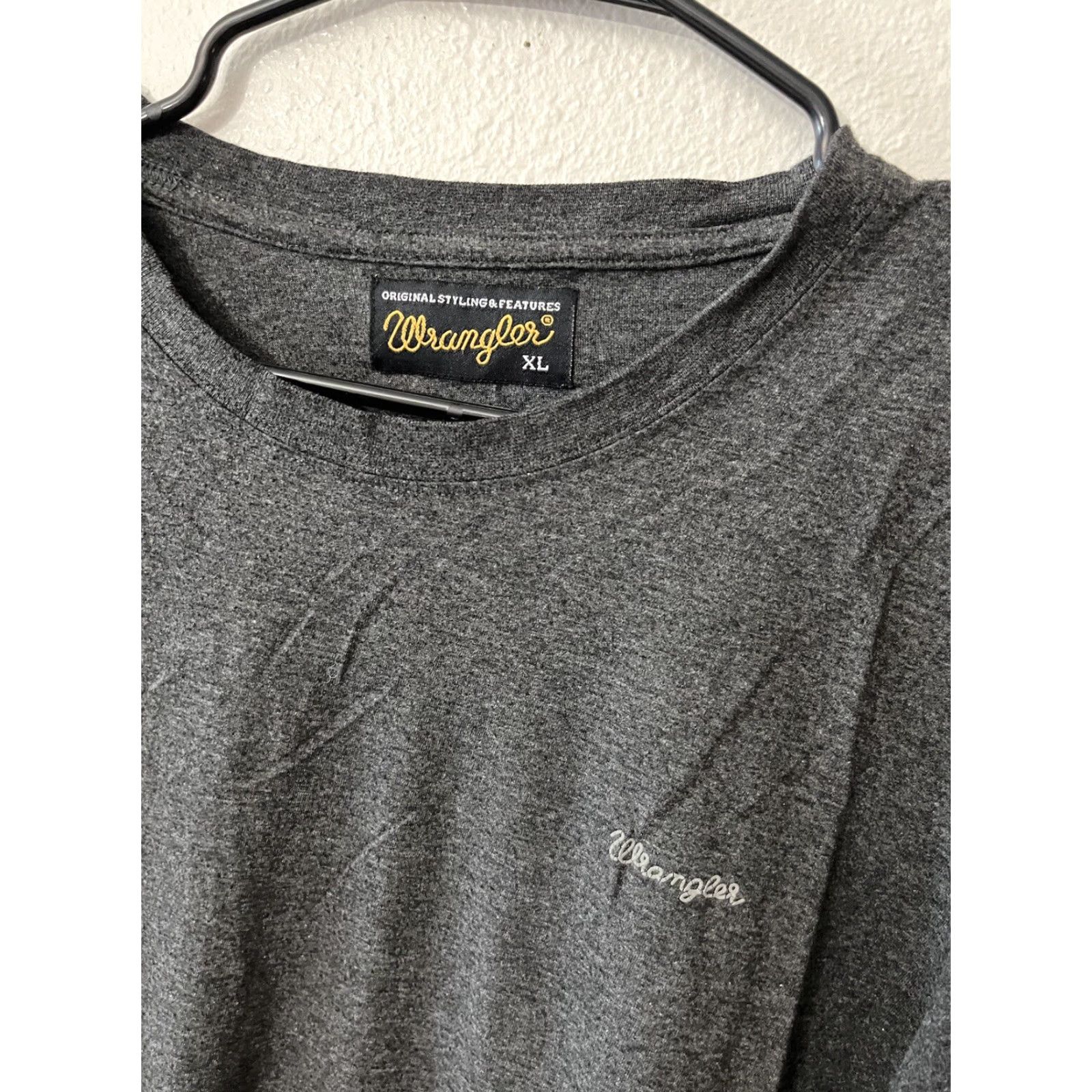 Wrangler Wrangler Men XL US Logo Gray T Shirt Short Sleeve Cowboy Logo Cotton Knit Regular Solid Size US XL / EU 56 / 4 - 3 Thumbnail