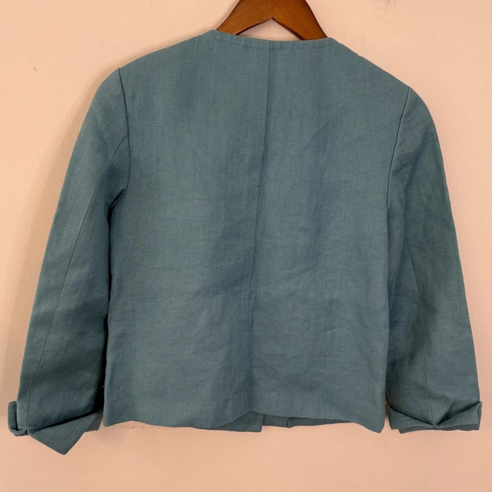 Other Talbots linen jacket eal green collarless pockets lined SZ 2 Size XS / US 0-2 / IT 36-38 - 2 Thumbnail