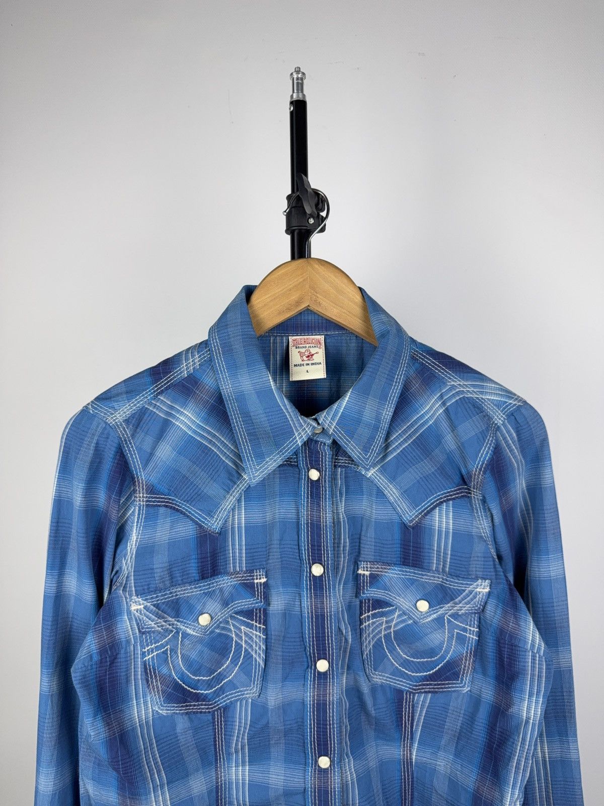 True Religion True Religion Blue Plaid Western Shirt Snap Button Size L / US 10 / IT 46 - 3 Thumbnail