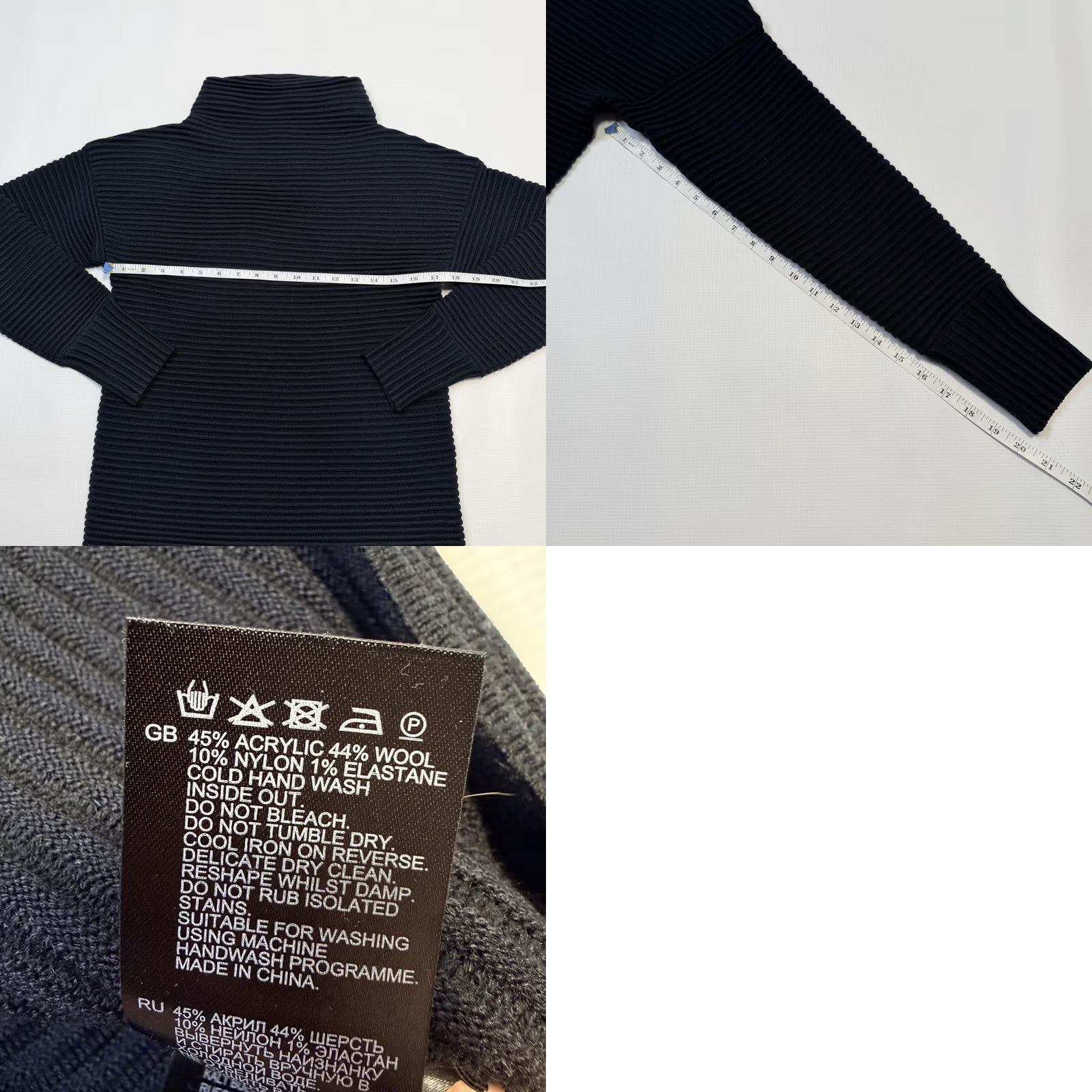 Reiss REISS Sweater Pullover Womens Small Black Ribbed Textured Mock Neck Wool Blend Knit Pullover Size S / US 4 / IT 40 - 8 Thumbnail