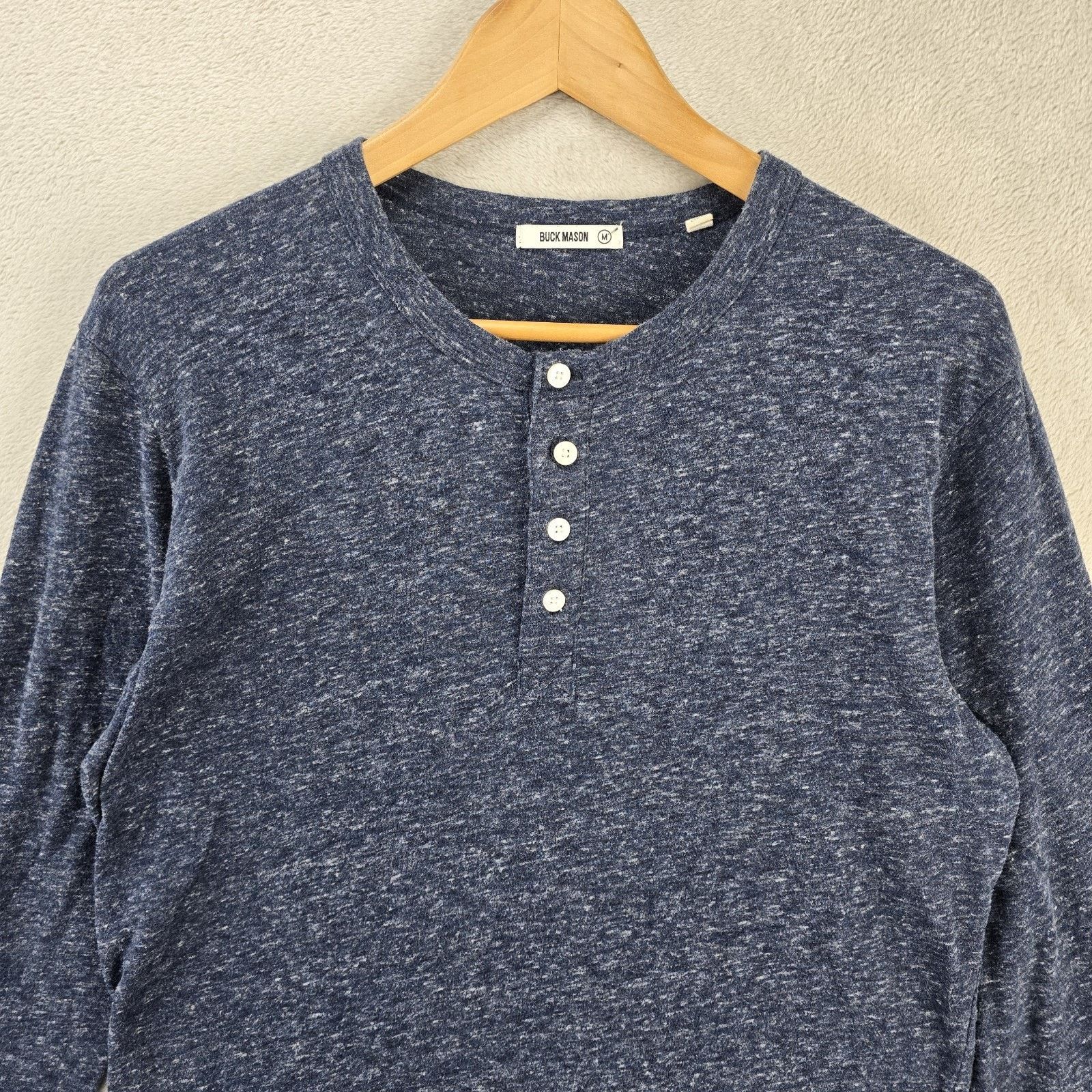Buck Mason Buck Mason Henley Shirt Medium Lightweight Heather Navy Blue Size US M / EU 48-50 / 2 - 3 Thumbnail