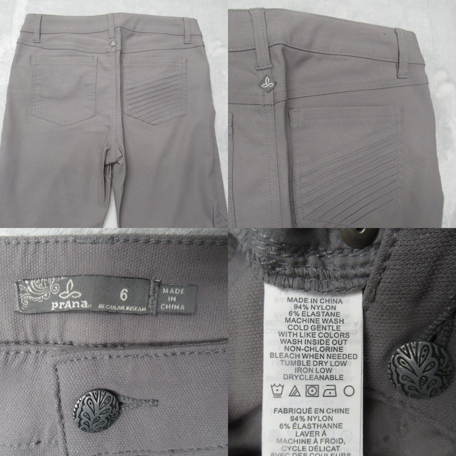 Prana prAna Brenna Moto Pants Women 6 Gray Stretch Skinny Zip Fly Mid Rise Rain Nylon Size 28" / US 6 / IT 42 - 9 Thumbnail