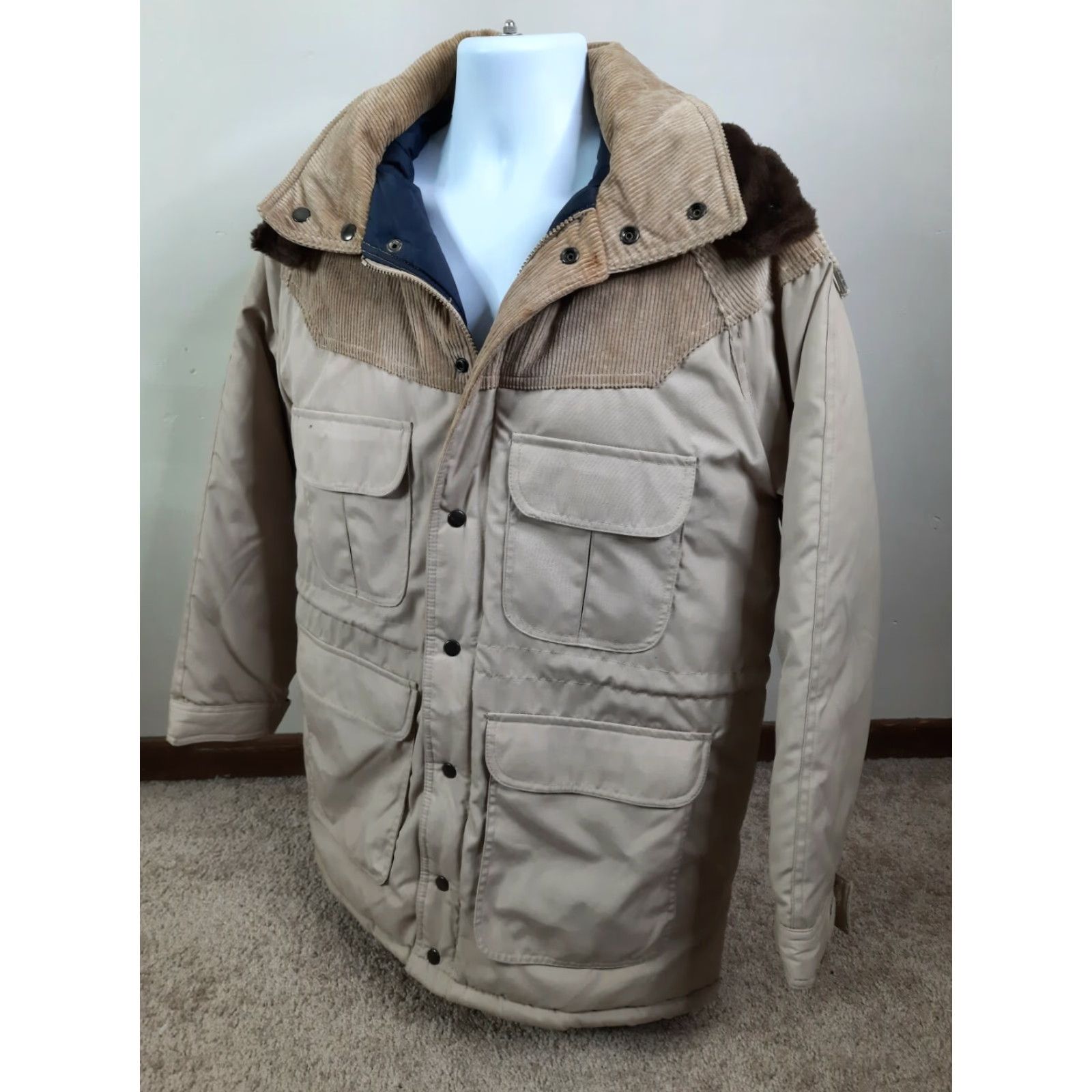 Vintage VINTAGE St. John's Bay Puffer Jacket Parka Winter Coat Men M Beige Corduroy 90s Outdoor Hood Full Zip Insulated Size US M / EU 48-50 / 2 - 6 Thumbnail
