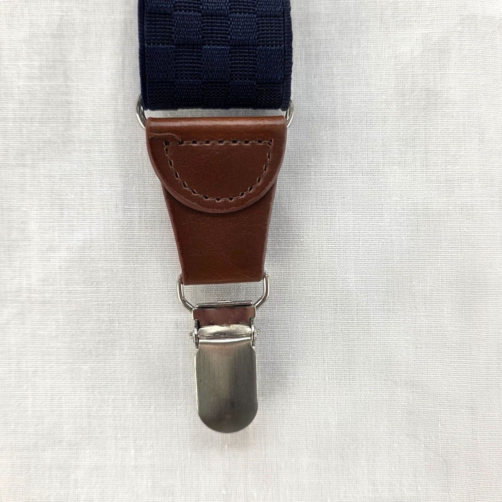 Vintage Gillmons Suspenders Adjustable Y Back w/Leather Blue 1.25" Wide Stylish Office Mens One Size Clip Elastic Leather Blue Office Stylish Girls? Size ONE SIZE - 2 Thumbnail