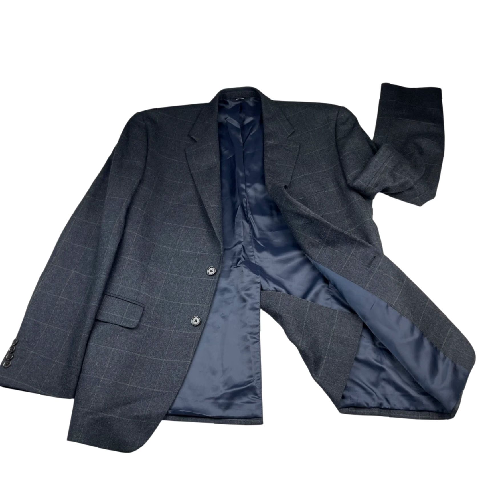 Canon Alex Cannon Men's Blazer 100% Wool 2-Button Navy/Green Windowpane Plaid Large Size 42R - 3 Thumbnail