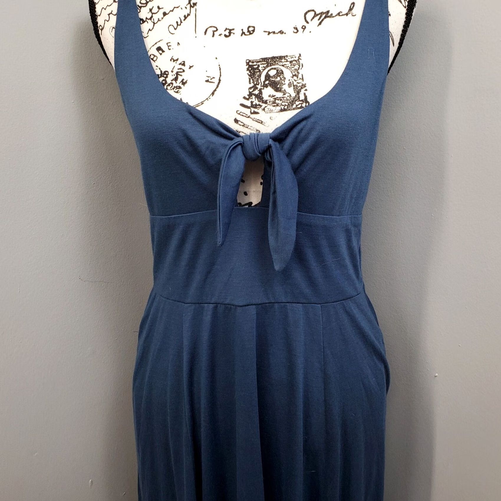 Lulus Lulus Womens Large Blue Rayon Wide Strap Keyhole Tie Front Pleated Sheath Dress Size L / US 10 / IT 46 - 4 Thumbnail